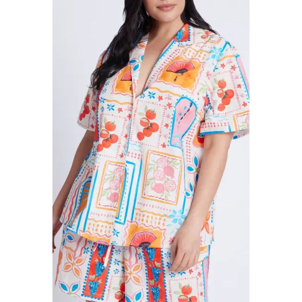 ELOQUII Print Camp 100% Cotton Shirt - Size 20 - New With Tags